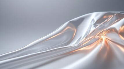 Shiny, smooth, metallic fabric reflecting light with glowing spot