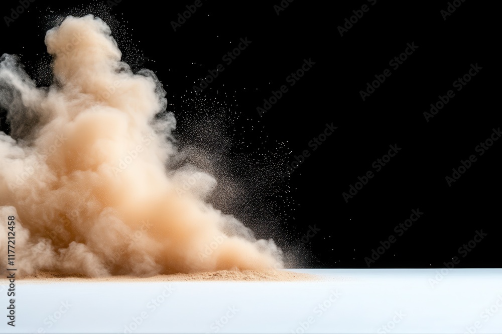 Aufkleber a mesmerizing dust cloud rises against a contrasting dark surface, artistically capturing the essenc