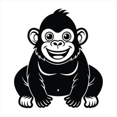 Simple and Cute Baby Gorilla Coloring Page for Kids – Black-and-White Outline