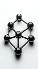 Fototapeta premium 3D rendering of a black sphere molecular structure Eight glossy spheres are connected by thin rods forming a cubelike network Isolated on white background