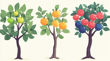 Illustration where a tree bears different types of fruits on each branch