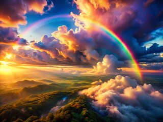 Aerial View of Vibrant Rainbow Clouds Generated by AI, Stunning Digital Art Landscape