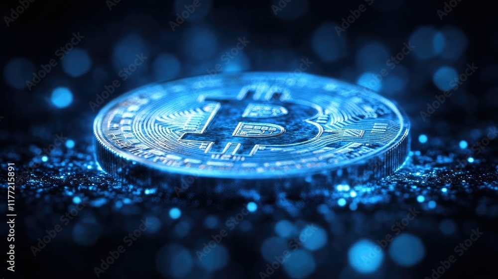 Wall mural dollar coin from abstract polygonal points blue. low poly coin in motion, lines and connected to for