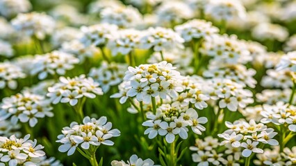 Aerial View of White Iberis Amara Empress Flowers Blooming in a Field