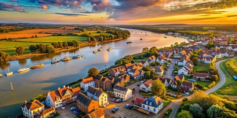 Fototapeta premium Aerial View of Wivenhoe, Essex, England: River, Houses & Landscape
