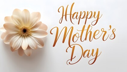 A white daisy with a golden, calligraphic \"Happy Mother's Day\" message written above it.