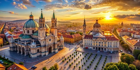 Fototapeta premium Aerial View of Zaragoza's Basilica of Our Lady of the Pillar, Spain