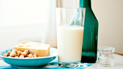 Glass of Milk with Cheese and Nuts: A Nutritious Delight