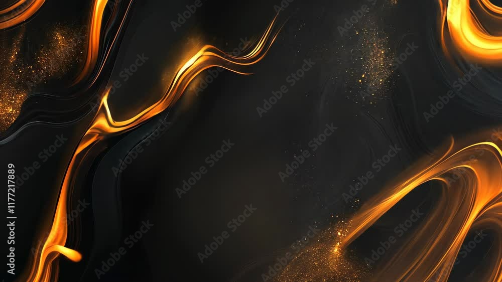 Poster abstract black and gold wave pattern with shimmering effects creating a modern artistic design
