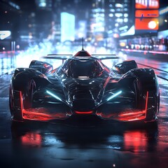 Extraordinary futuristic race car concept art with aerodynamic design and innovative features