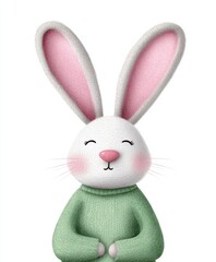 Obraz premium Happy Valentine's day watercolor cute clipart concept, Cute cartoon rabbit with large ears, smiling gently, dressed in a green sweater, exuding a friendly and cheerful demeanor.