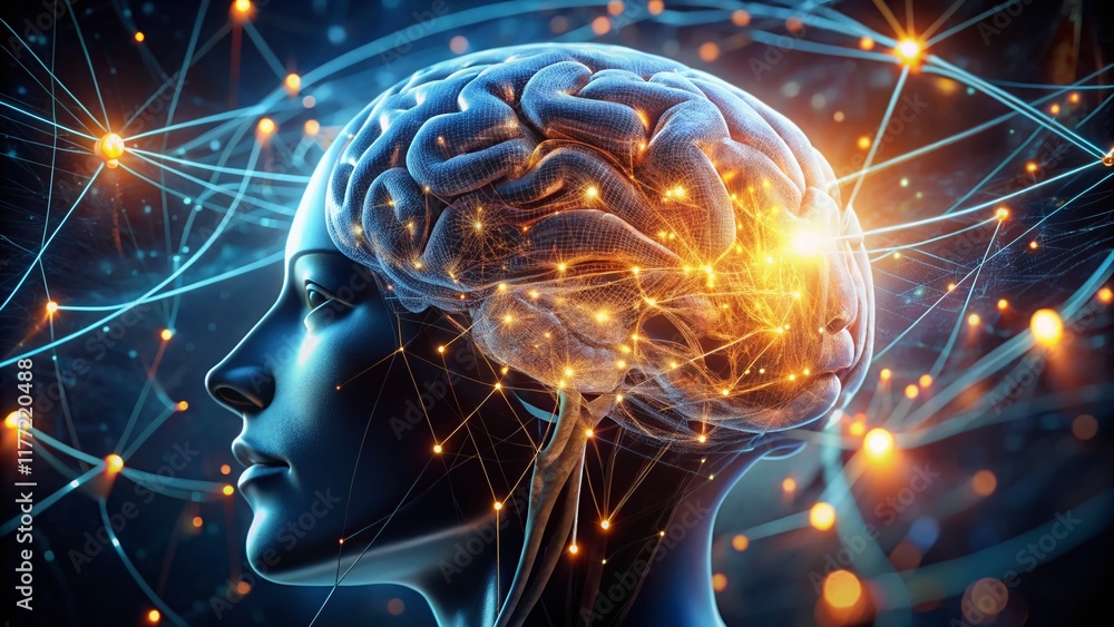 Poster ai consciousness upload: futuristic low-light neural network interface