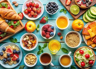 Fototapeta premium AI-Generated Image: Delicious Breakfast Food, Copy Space, Right Composition