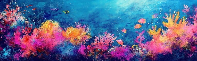 Vibrant underwater scene depicting colorful coral reefs and tropical fish in a serene ocean environment