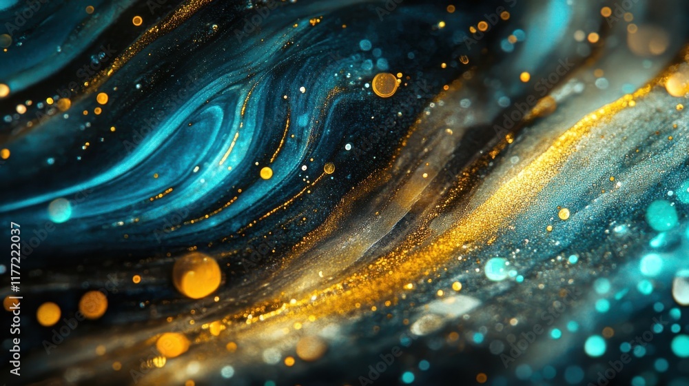Aufkleber Striking cyan and gold bokeh lights create a mesmerizing abstract background