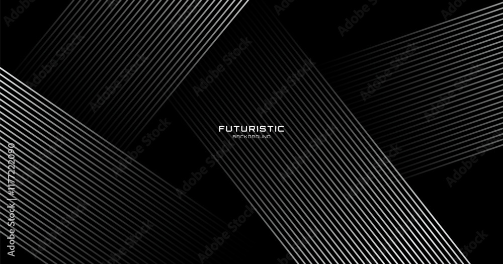 Poster 3d silver lines techno abstract background overlap layer on dark space with diagonal shapes decorati