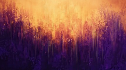 Subtle vertical streaks blend golden amber and deep purple hues in an abstract art piece