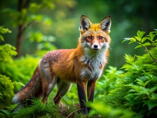 Alert Red Fox in Woodland - Wildlife Photography Stock Image