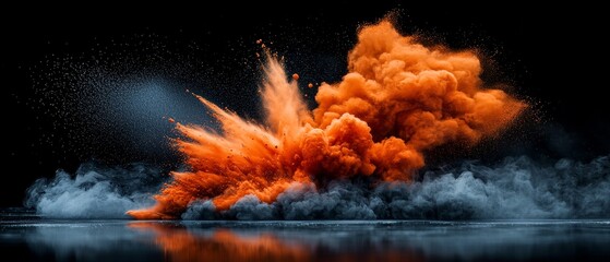Fototapeta premium Dramatic Orange and Gray Powder Explosion Abstract Art Colorful Smoke Cloud Burst