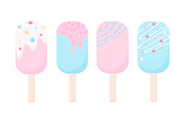 Set of Cute Ice Cream Popsicles in Pastel Colors