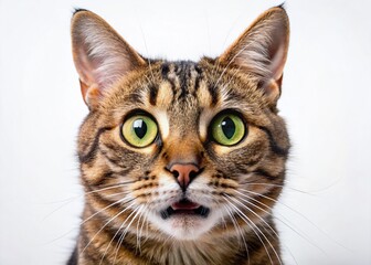 Amazed Cat:  A Stunning Close-Up of a Surprised Feline on White