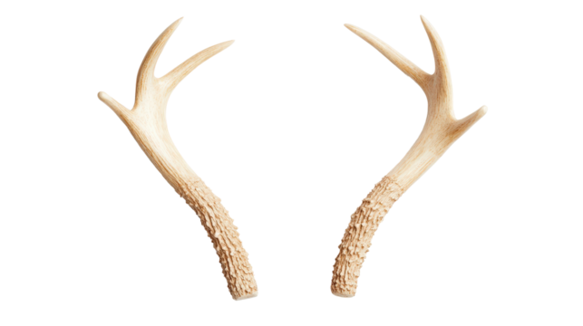 Antlers with textured surface and pointed tips