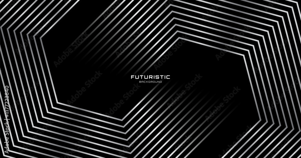 Poster 3d silver lines techno abstract background overlap layer on dark space with hexagons effect decorati