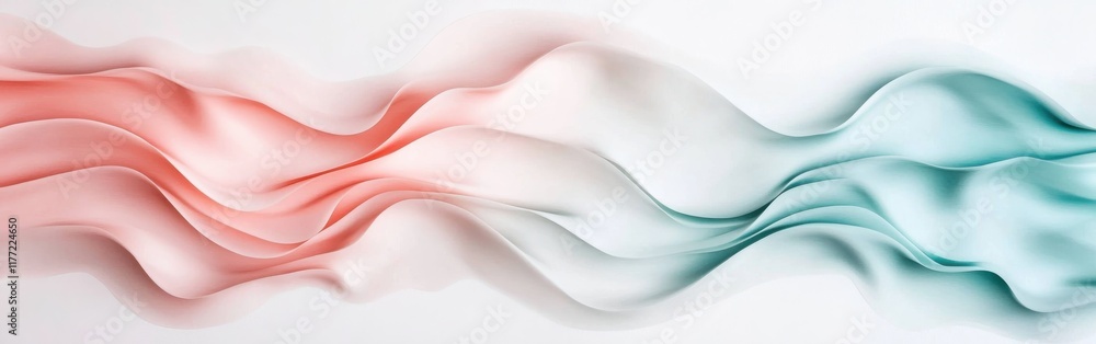 Poster Wavy fabric patterns in soft hues of peach and teal on a clean white background create a serene and modern visual experience