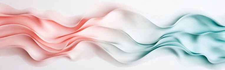 Wavy fabric patterns in soft hues of peach and teal on a clean white background create a serene and modern visual experience