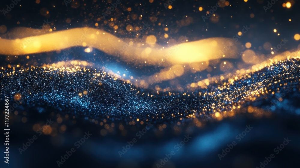 Aufkleber vibrant gold and blue bokeh abstract background depicting shimmering waves of light and texture