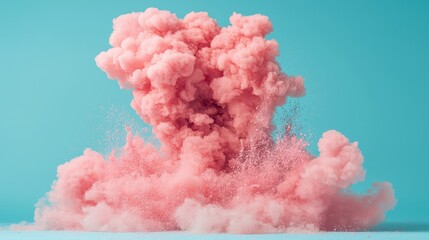 Abstract Pink Explosion Powder Cloud Burst on Teal Background Artistic Design