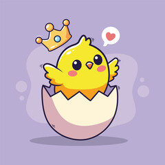 Cute little chicken in egg. Vector illustration cartoon character design.