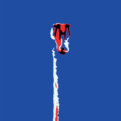 Elegant stylized swan artwork featuring striking red and white silhouette against deep blue canvas showcasing contemporary minimalist art aesthetic.