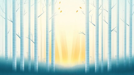Obraz premium Serene Forest Scene with Birch Trees and Gentle Light Filtering Through Leaves, Evoking a Sense of Calm and Tranquility in Nature