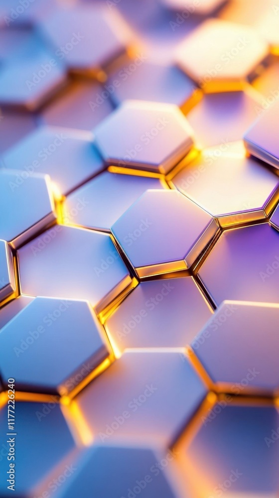 Poster Abstract geometric background with illuminated hexagonal shapes in vibrant colors for design projects