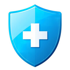 Fototapeta premium A blue shield with a white plus symbol a vector icon design for health security software in a simple minimalistic style on a white background with no shadows and in high resolution