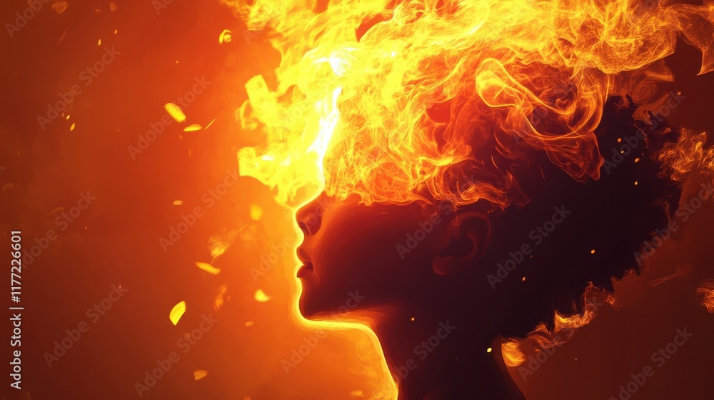 Aufkleber Vibrant silhouette of a child surrounded by a dynamic display of flame and light