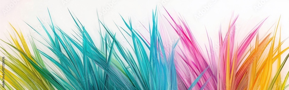 Aufkleber Vivid display of multicolored grass blades under soft light creating a vibrant atmosphere in a serene environment
