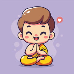 Cute boy meditating in lotus position cartoon vector illustration graphic design