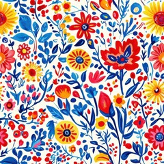 Vibrant watercolor doodle featuring colorful flowers and leaves in a lively arrangement on a bright background