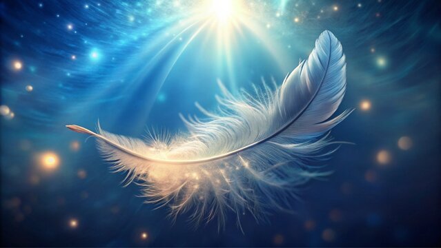 A glowing feather suspended in midair, radiating light