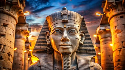 Ancient Egyptian Pharaoh Head, Luxor Temple, Karnak, Egypt - Stock Photo