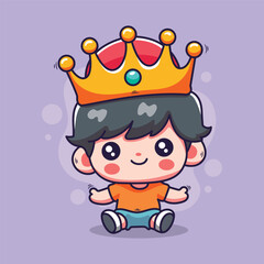 Cute little boy wearing a crown. Vector cartoon character illustration.