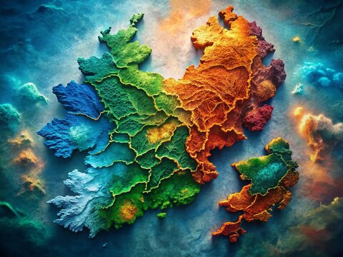 Ancient Ireland: A Conceptual Map of the Four Provinces - Stock Photo