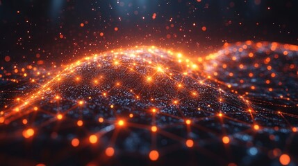 Obraz premium Abstract digital landscape with glowing nodes and connections representing data networks.