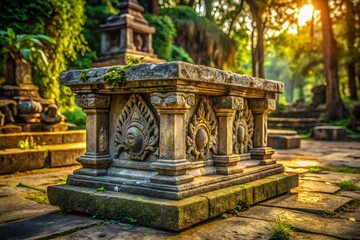 Ancient Stone Altar,  Detailed Architectural Photography, Religious Shrine, Sacred Site,  Spiritual Place