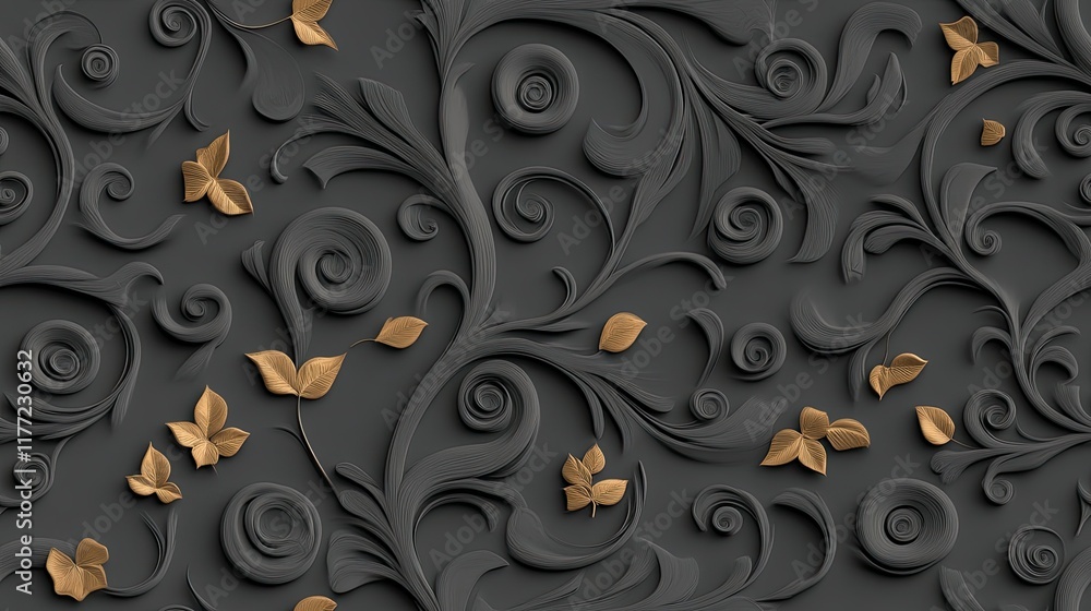 Aufkleber discover an elegant black paper texture with swirls and leaves, ideal for your design projects in a 