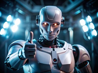 Angry Robot Thumbs Up - Long Exposure Sci-Fi Stock Photo