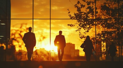 Sunrise reflections on office windows urban business district photography morning environment perspective on daily commute