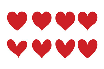 Red heart icons, love heart. Valentine red heart shape icon set vector illustration. Symbolizing love and romance.